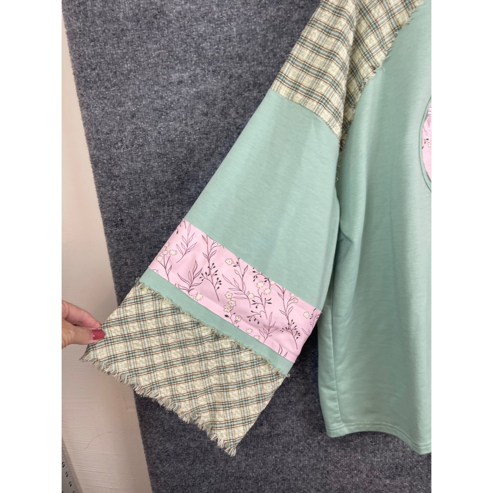 Patchwork Heart Top Women's 2XL Green Excellent Peace Sign Boho Plaid - Picture 4 of 10